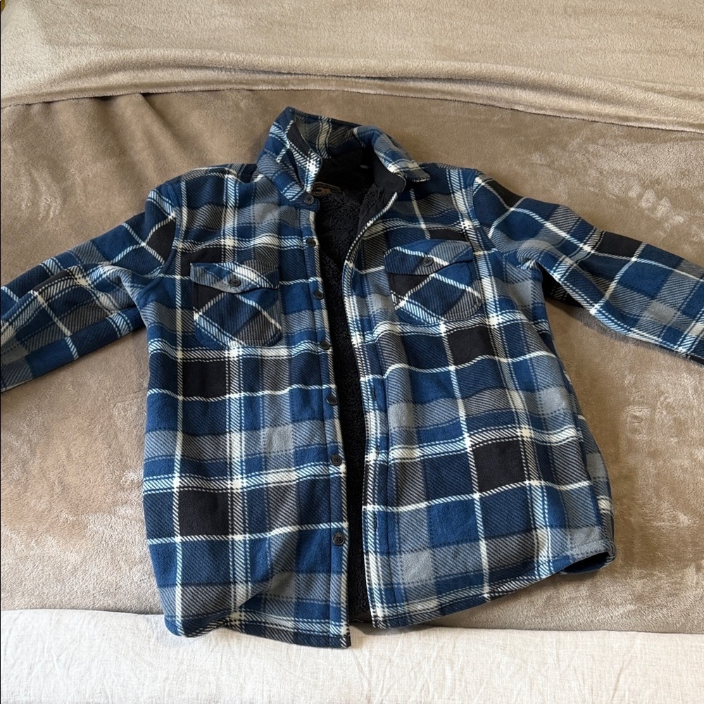 Men's Blue Plaid Sherpa-Lined Shirt Jacket by
